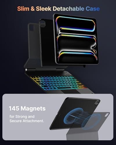 typecase Edge+ Keyboard Case for iPad Pro 13-inch (M5/M4) 2025/2024, Ultra-Slim Detachable Protective Case, Portrait & Typing Modes, Built-in Trackpad, 11-Color Backlight, Magnetic Stand, Black - Thumbnail 3