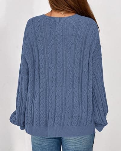 KIRUNDO Oversized Chunky Cable Knit Sweater Women 2026 Fall Fashion Cozy Long Sleeve Crewneck Pullover Winter Clothing(Blue, XX-Large) - Thumbnail 2