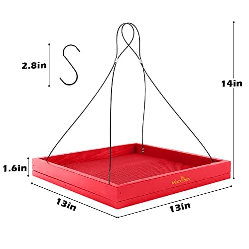 MIXXIDEA Bird Feeder Hanging Tray Seed Tray Wooden Platform Hummingbird Feeder Hanging Tray Mesh Seed Platform for Garden Yard Outside Decoration Attracting for Wild Birds (Red-1pk) - Thumbnail 3
