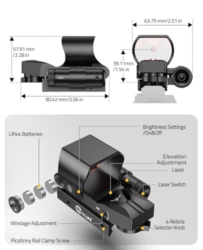CVLIFE 28×40mm Large Lens Reflex Sight Red Dot Sight for Rifle,4 Reticle Optics with Red Laser and Pressure Pad Switch for 21mm Rail (red Laser) - Thumbnail 6