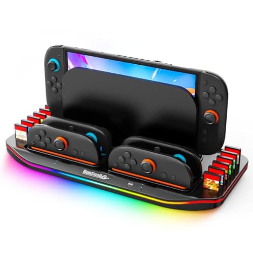 RunSnail Charging Dock for Nintendo Switch 2, Magnetic Fast Charger for 4 JoyCons with RGB Lighting, All-in-One Charging Station with 12 Game Card Storage Slots - Image 1