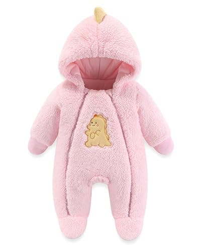 JiAmy Baby Snowsuit Hooded Romper Winter Outfits Boys Girls Cartoon Bear Fleece Jumpsuit Pink 3-6 Months - Image 1