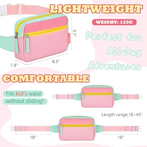 WOOMADA Fanny Pack, Crossbody Bag Waist Bag with Adjustable Waistband, Cute Belt Bag for Gifts(Turquoise&Pink) - Thumbnail 2