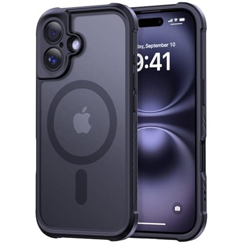 Thomo Magnetic for iPhone 16 Case, [Full Camera Protection] [Compatible with Magsafe] Military-Grade Shockproof, Anti-Fingerprint Translucent Matte Phone Case,Black - Image 1