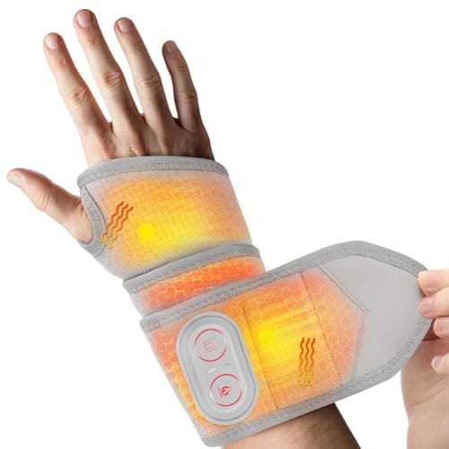 Cordless Wrist Hand Heating Pad Massage for Pain Relief, Rechargeable Heated Wrist Brace for Carpal Tunnel, Red Light Therapy Heated Wrist Massager Wrap for Arthritis