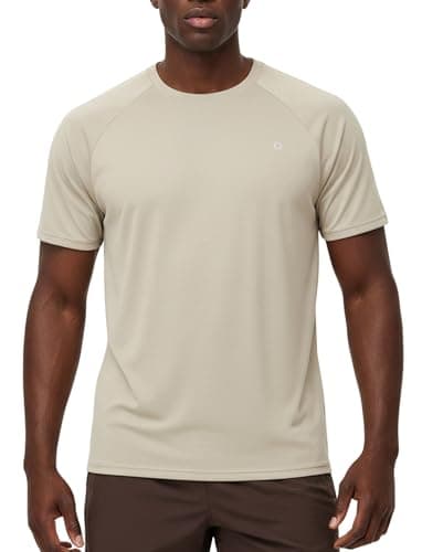 PATPAT Mens Running T-Shirt Shorts Sleeve Moisture Wicking Active Tops Quick Dry Athletic Workout Shirts, Khaki, XXL - Image 1