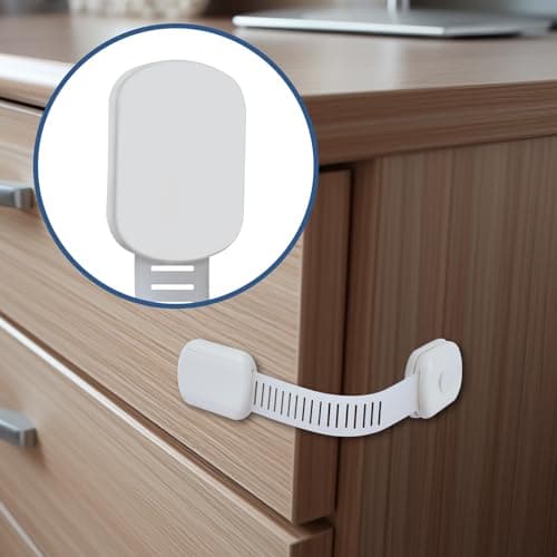 Vkania Child Proof Cabinet Locks - Cabinet Locks Baby Proofing with 3M Adhesives for Refrigerator, Oven, Cupboards, Toilet Seat - Adjustable,Easy Installation,No Drilling (4 Pack) - Thumbnail 4