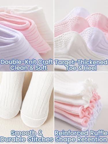 ALLOVIN 6 Pairs Non-Slip Ruffle Lace Socks for Baby & Toddler Girls – Soft Cotton Grip Socks | Off-white | 1-3 Years - Thumbnail 5
