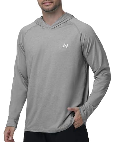 isnowood Men's Sun Hoodie UPF 50+ Fishing Shirts, UV Protection Long Sleeve Hooded Rash Guard Lightweight for Hiking Swimming Heather Grey - Image 1