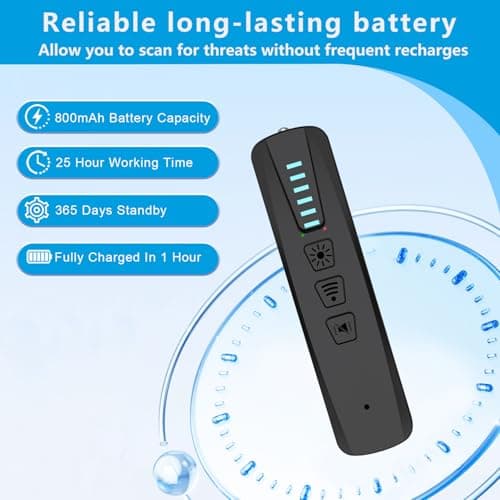 SnapDetect Hidden Camera Detectors,GPS Tracker Detector,Camera Detector Spy Camera Finder,25H Working Time,Travel-Friendly Size S500 (Black) - Thumbnail 2