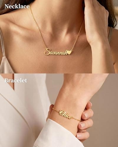 bccpnl Personalized Name Necklace — 18K Gold Plated Nameplate, 14 Fonts, Includes Custom Icon, Gift for Girl/Women (Birthday, Mother’s Day). - Thumbnail 2