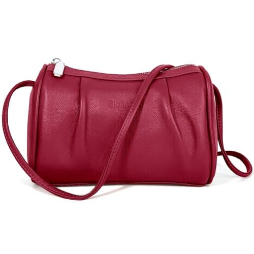 Genuine Leather Hobo Crossbody Bags for Women, Designer Barrel Purse Fashion Wrinkle Design Shoulder Cylinder Bag for Parties Dating and Casual Outings, Burgundy - Image 1