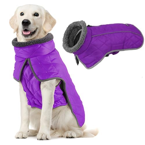Fragralley Dog Coat Large, Waterproof Dog Jacket with Warm Fleece Lining, Adjustable Reflective Dogs Winter Coat, Turtleneck Pet Coats for Cold Weather (Purple L) - Image 1
