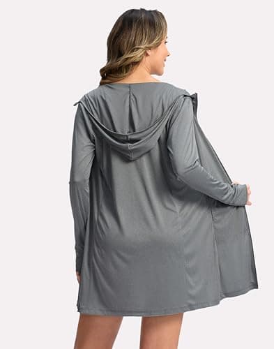 Soothfeel Women's UPF 50+ Swim Cover Up Sun Protection Hoodie SPF Lightweight Jacket Long Sleeve Beach Cover Ups for Women (Heather_Dark_Grey,XS) - Thumbnail 2