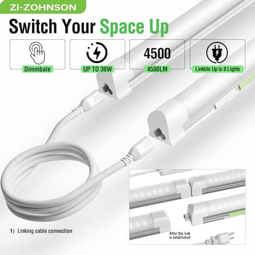 Zi-ZOHNSON 6 Pack Dimmable 4FT Led Shop Lights,30W 4500LM 3000-6500K Tunable,T8 Light Tube Commercial Bay Lighting,High Output,Plug and Play Linkable Shop Lights for Basement,Garage,Workbench,Barn - Thumbnail 4