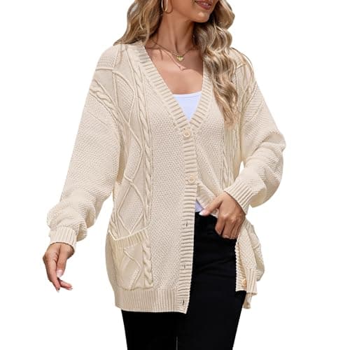 LYNYMUA Oversized Chunky Cardigan for Women Chunky Cable Knit Long Open Front Cardigans Thick Warm Fall Winter Sweater Apricot M - Image 1