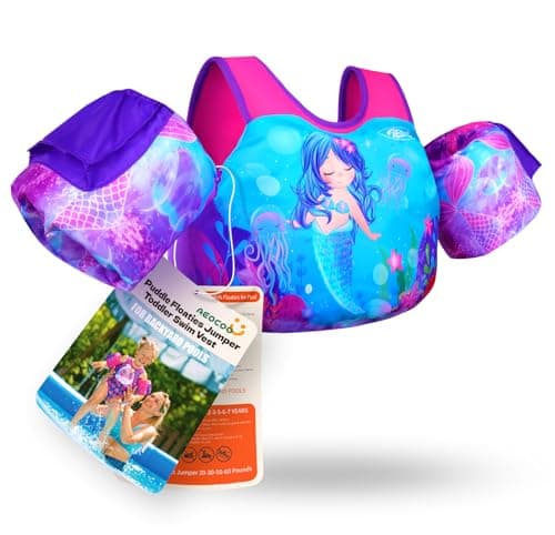 AEOCOO Puddle Float Jumper 20-30-50 Pounds, Toddler Swim Vest for 1-3-5 Years Old, Pool Floats with Swimming Arm Floaties Swim Jacket with Water Wings for Kids Swimmies, Boys, Girls, Niños, Mermaid