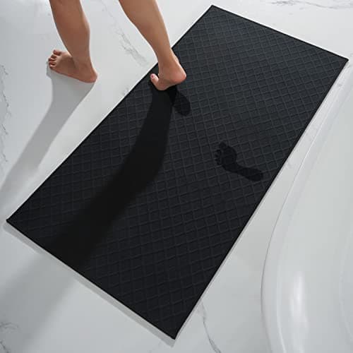 AMOAMI Bath-Mat, Ultra Thin Bath Runner Rug Mat, Rubber Backed Bath Mats for Bathroom Non Slip, Absorbent Bath Rug for Bathroom Floor, Shower, Sink 2'x 4'(24" x 47") Black - Image 1