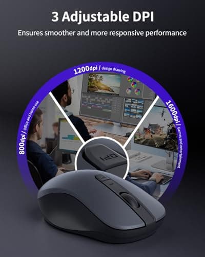WL300 Bluetooth Mouse Silent Wireless Mice, Quiet Click, Cordless Computer Mouse with 6 Buttons, Sculpted Grip, Adjustable DPI for Laptop, PC, Mac, 18-Month Battery Life for Work or Travel ( Grey) - Thumbnail 4