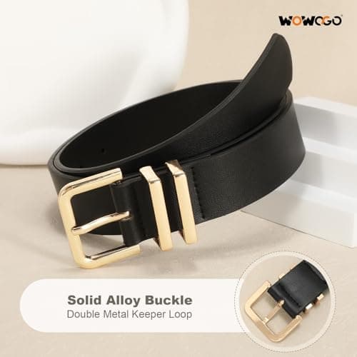 WOWOGO 3 Pack Women Leather Belt for Jeans Dresses Pants 1.3 inches Fashion Ladies Waist Belts Gold Silver Buckle - Thumbnail 4