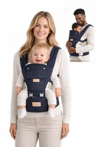 Sharth Baby Carrier with Hip Seat, 6-in-1 Infants & Toddlers (7-41 lbs) Carrier, Fully Adjustable Hip Seat Carrier to Fit All Parents, All-Season Baby Carrier - Dark Blue - Image 1