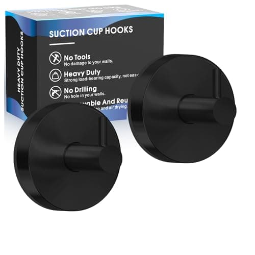 Utobao Suction Cup Hooks for Shower,Shower Hook on Glass,Windows,Tile,Mirrors,Metals,Towel Hooks for Bathrooms for Hanging Towels,Robe,Loofah-Black(2 Pack)