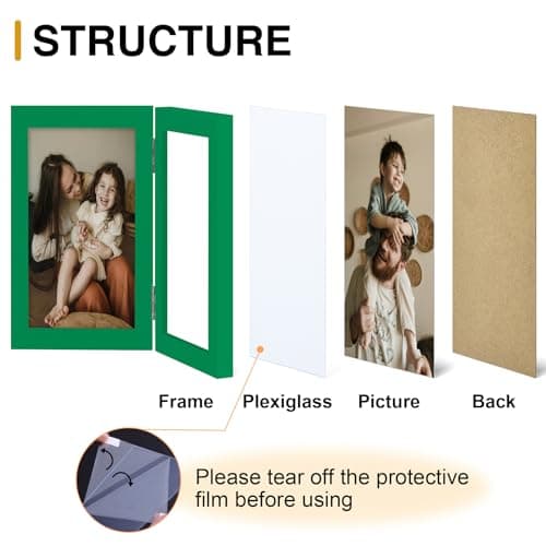 decorUhome Double 5x7 Picture Frame Vertical, Engineered Wood Bifold Photo Frame with Plexiglass for Tabletop Display, 5x7, Green - Thumbnail 3
