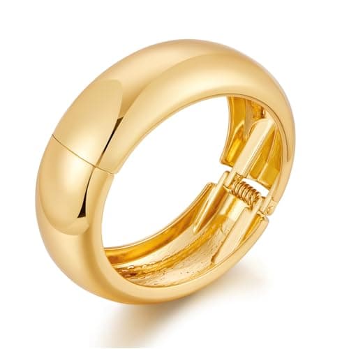 CUFELMU Gold Polished Chunky Wide Bangle Bracelet for Women Gold Bangles Wrist Cuff Bracelet Holiday Jewelry - Image 1