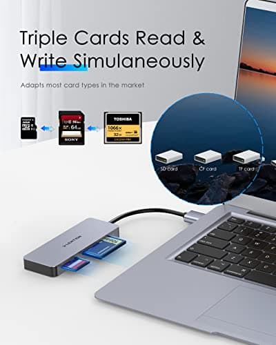 LENTION USB 3.0 to CF/SD/Micro SD Card Reader for Computer Memory Card Reader SD Card Adapter for SD/SDXC/SDHC/MMC/Micro SDXC/TF/Micro SDHC, Surface Pro, Chrombook, Laptop, PC, and More (Gray) - Thumbnail 5