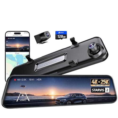 Pelsee 4K+2.5K Mirror Dash Cam with Front Starvis 2 IMX678 & Rear IMX335, 12" Rear View Mirror Camera, Color Night Vision, 5.8GHz WiFi, ADAS & BSD, Included OBD Hardwire Kit, 128GB Card, P12 Pro Max
