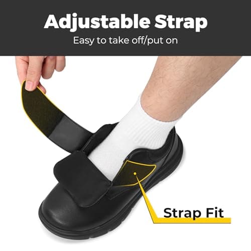 FitVille Diabetic Shoes for Men Extra Wide Slip-on Walking Shoes for Edema Hook & Loop Recovery Leather Shoes for Swollen Feet (8.5 Wide) Black - Thumbnail 3