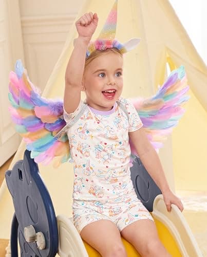 babee Reshinee Bamboo Viscose Toddler Unicorn Girls Kids Pajamas Short Sleeve Summer Cool Snug fit Pjs 18M-24M 2pcs - Thumbnail 3
