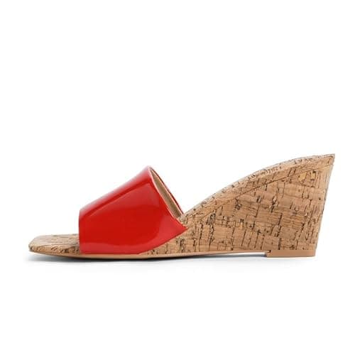 Easyfox Womens Wedge Sandals Red Heeled Sandals for Women Open Toe Slip on Wedge Heels Square Toe Womens Mules Summer Heeled Dress Sandal Size 7.5 - Thumbnail 5