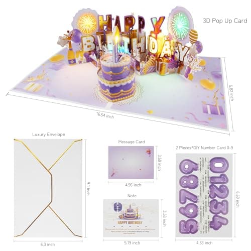 XTF2015 Firework Birthday Cards，Music & LED Lights 3D Pop Up Greeting Card - Thumbnail 6