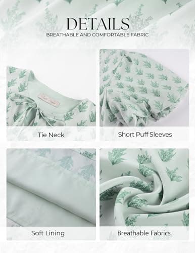 Belle Poque Green Floral Babydoll Tops for Women Short Puff Sleeve Tie Front Blouse Loose Fit 2026 Summer Boho Tops S - Thumbnail 5
