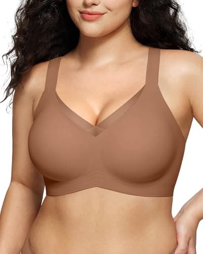 LetsJoli Lace V Wireless Bras for Women No Underwire Seamless Bralettes Push Up Supportive Full Coverage Everyday Bras(CWCoffee,S) - Image 1