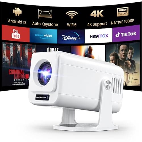 [Built-in Apps ] Mini 4K Projector with Wifi and Bluetooth, Native 1080P Smart Portable Movie Projector with 270°Rotatable Stand, Android 13 OS, Auto Keystone, Support Big Screen for Home Bedroom