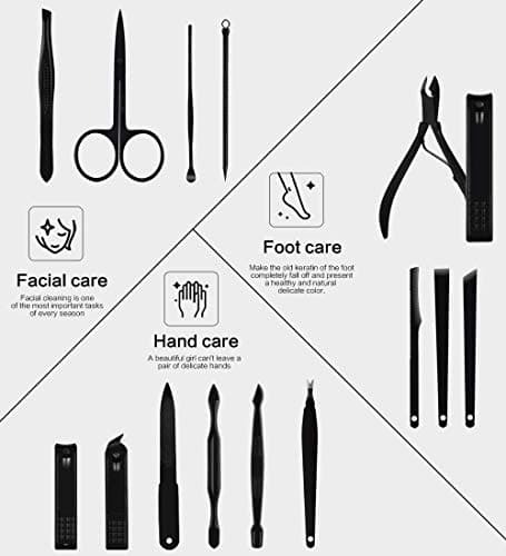 Nail Clippers Sets High Precisio Stainless Steel Nail Cutter Pedicure Kit Nail File Sharp Nail Scissors and Clipper Manicure Pedicure Kit Fingernails & Toenails with Portable Stylish case (Black) - Thumbnail 2