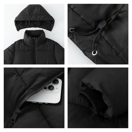PUFFIT Women's Cropped Puffer Jackets,Warm Winter Jacket with Removable Hood,Zipped Pockets,Short Ladies Quilted Coat - Thumbnail 5