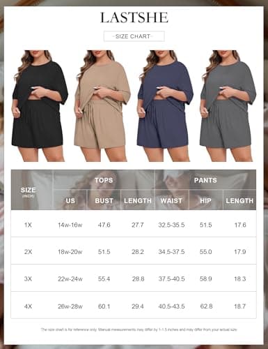 Lastshe Pajamas Set Women's Plus Size 2 Piece Soft Short Sleeve with Pockets Shorts Sleepwear Knit Pjs Loungewear Summer,Light Blue Shells,2X - Thumbnail 6