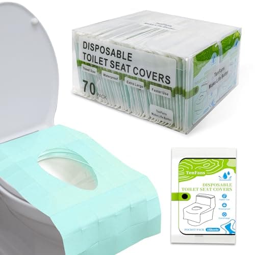 ​​TenFan Disposable Toilet Seat Covers - 70-Pack Waterproof XL Travel Pack, Adhesive Secure Fit for Public Toilets, Camping, Airport & Hospital (Adults & Kids)​​