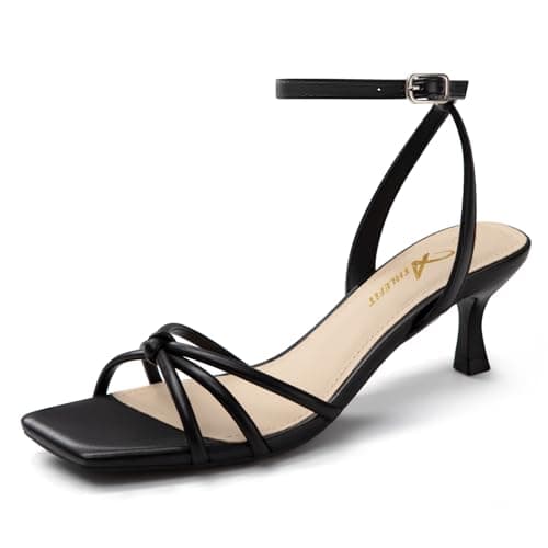 Athlefit Black Kitten Heels for Women Square Open Toe Strappy Low Heels Comfortable Dressy Ankle Strap Sandals Size 6 - Image 1