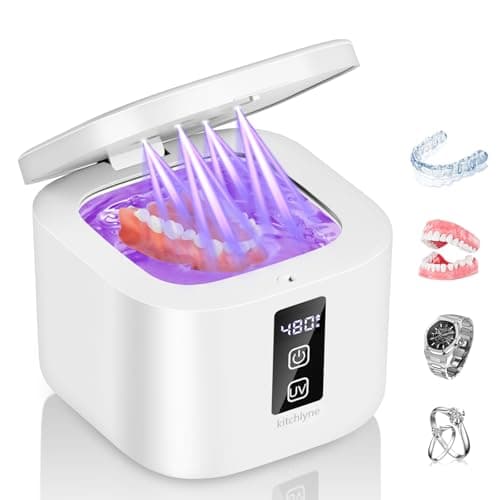 KITCHLYNE 48kHz Ultrasonic Cleaner with Digital Timer - 3 Settings for Dentures, Retainers, Aligners, Mouth Guards, Jewelry, 375ml Tank, 99% Efficiency - Image 1