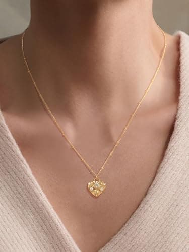 Valloey Rover Heart Necklace for Women 14K Gold Plated Pendant Neckalce Simple Dainty Satellite Chain Necklace Jewelry Gift for Women (Heart E) - Thumbnail 4