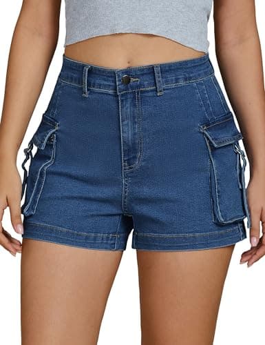 luvamia Cargo Shorts for Women Trendy High Wasited Casual Summer Stretchy Utility Cut Off Shorts with Pockets Classic Blue Size Small US Size 4 6 - Image 1