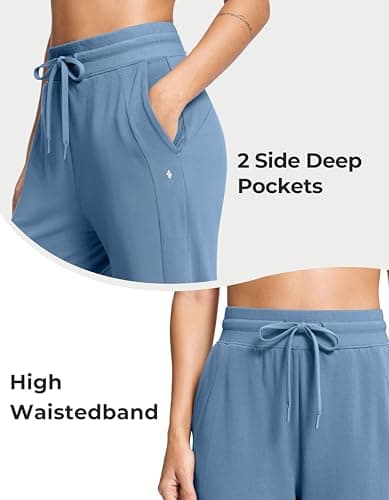 Soothfeel Women's Cotton Sweatpants Lounge Sweat Pants High Waisted Open Bottom Casual Yoga Pants for Women with Pockets, Haze_Blue, 2XLarge - Thumbnail 6