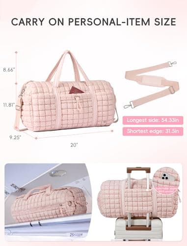 CLUCI Quilted Duffel Bag for Women, Large Puffer Duffle Weekender Bag with Shoe Compartment, Overnight Carry On Bag Workout for Airplane, Sports - Thumbnail 4