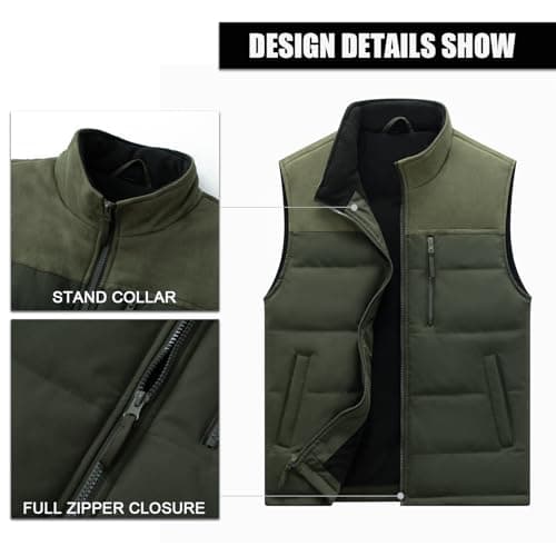 Msmsse Men's Full Zip Fleece Vest Outerwear with Pockets Windproof Lightweight Winter Vest for Men Army Green L - Thumbnail 3