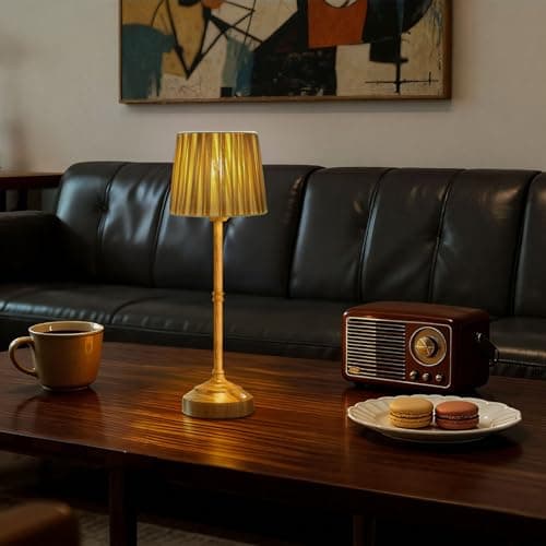 TRRMEZY 17.5" Wood Rechargeable Cordless Bedside Lamp for Bedroom, Bedroom Lamps with Fabric Shade, 4000mAH Battery Operated, 3-Color Dimmable Touch Nightstand Lamp for Nursery (E26 Bulb Included) - Thumbnail 6