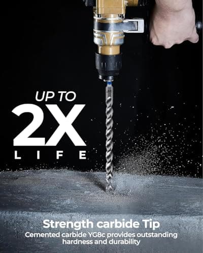 toolant Masonry Drill Bit,SDS Plus Rotary Hammer Drill Bits Set for 5/16" x6inch 10pcs,Carbide Tipped 2-Cutter for Concrete,Masonry and Brick - Thumbnail 4